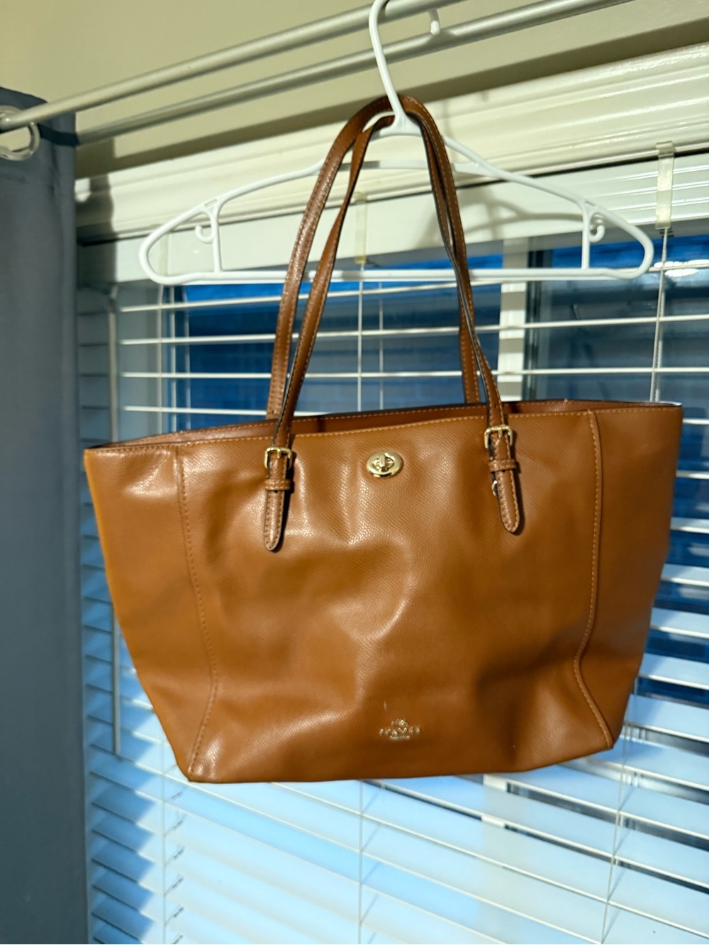 Coach Cognac Leather Tote with Turnlock Detail